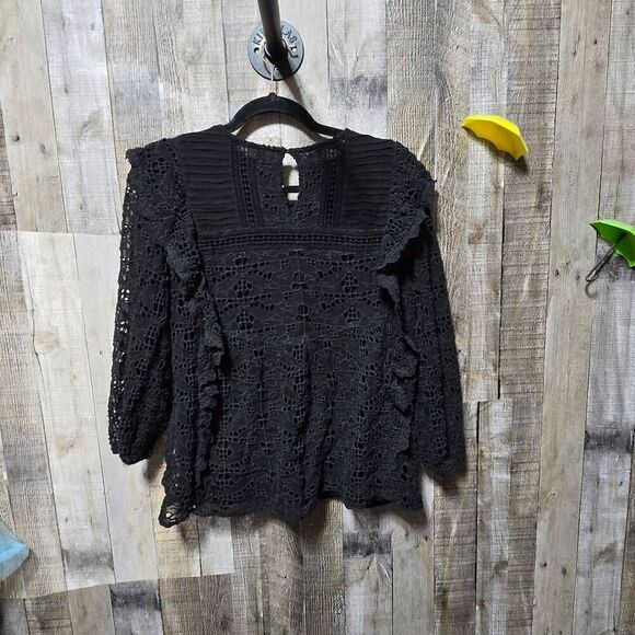 Anthropologie Black Clementine Eyelet Ruffle Lace Blouse - Picture 3 of 5